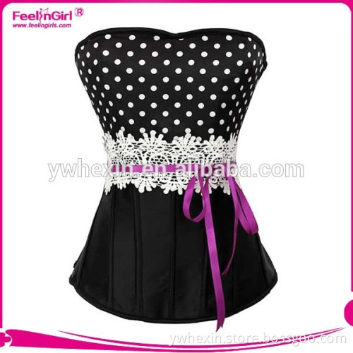 Wholesale Popular Polka Dot Overbust Corset with Lace